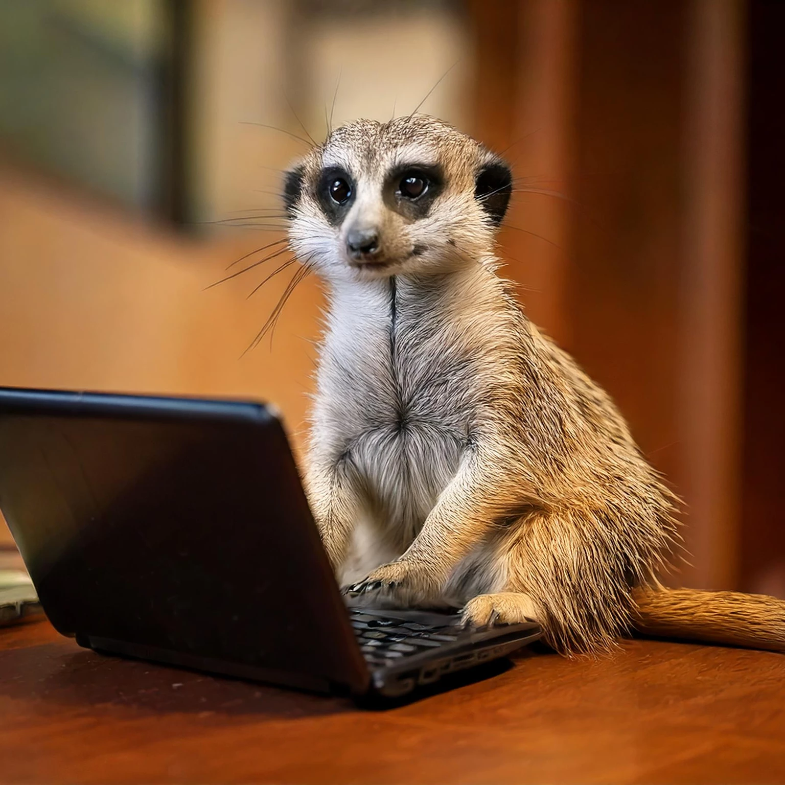 Witty Meerkat using a Laptop