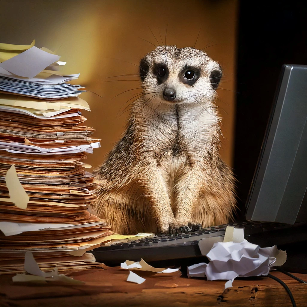 Meerkat with pile of documents