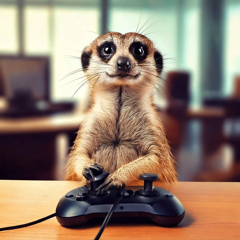 Meerkat using a gaming controller